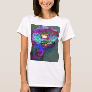 ロマンチックエレガントな紫のティール(緑がかった色)の絵画花 Tシャツ