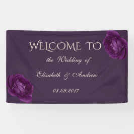 ロマンチックエレガントな紫のバラの結婚バナー 横断幕
