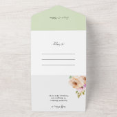 ロマンチックエレガントな紫の桃の水色の花 オールインワン招待状 (外側)