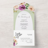 ロマンチックエレガントな紫の桃の水色の花 オールインワン招待状 (内側)