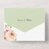 ロマンチックエレガントな紫の桃の水色の花 オールインワン招待状 (裏面)