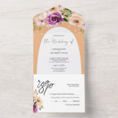 ロマンチックエレガントな紫の桃の水色の花 オールインワン招待状 (内側)