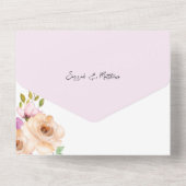 ロマンチックエレガントな紫の薄紫水色の花 オールインワン招待状 (裏面)