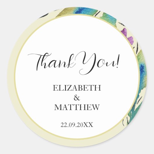 ロマンチックエレガントな紫色のワイルドフラワーウォーターカラーアート ラウンドシール (正面)