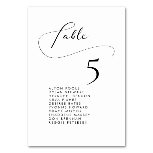 ロマンチックエレガントな習字のシーティングカード テーブルナンバー (正面)