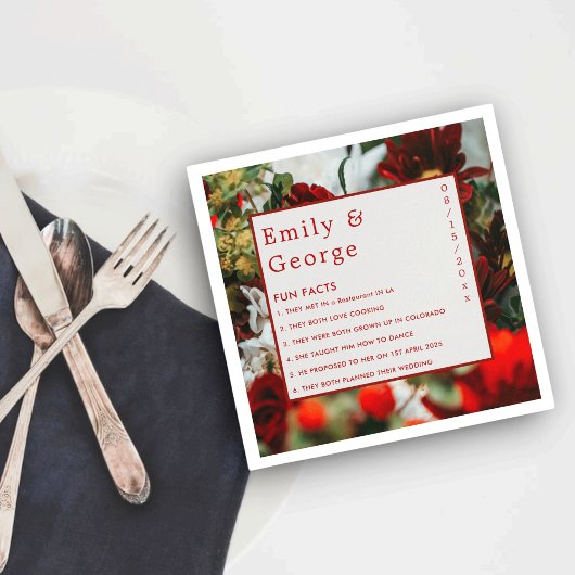 ロマンチックエレガントな赤いバラのおもしろいファクト結婚ズ スタンダードカクテルナプキン