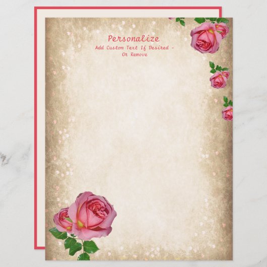 ロマンチックエレガントな赤いバラの筆記用紙 (正面/裏面)