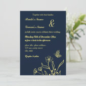 ロマンチックエレガントな金ゴールドの花と蝶の海軍 招待状 (スタンド正面)