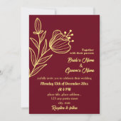 ロマンチックエレガントな金ゴールドの花のバーガンディ 招待状 (正面)