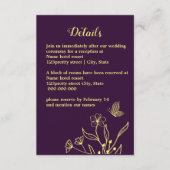 ロマンチックエレガントな金ゴールドの花パープル結婚ズ エンクロージャーカード (正面)