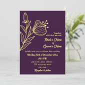 ロマンチックエレガントな金ゴールドの花パープル 招待状 (スタンド正面)