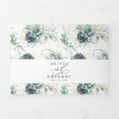 ロマンチックエレガントな金ゴールドは緑を吸結婚い込む 三つ折り招待状 (カバー)