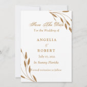 ロマンチックエレガントな金ゴールドピンクの赤面水彩フローラ セーブザデート (裏面)