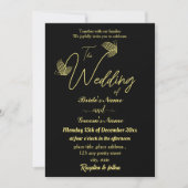 ロマンチックエレガントな金ゴールド蝶ブラック 招待状 (正面)