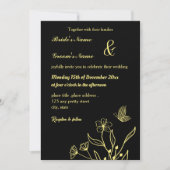 ロマンチックエレガントな金ゴールド蝶ブラック 招待状 (正面)