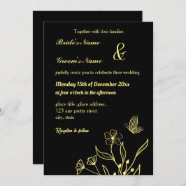 ロマンチックエレガントな金ゴールド蝶ブラック 招待状