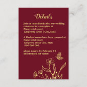 ロマンチックエレガントな金ゴールド蝶ブルゴーニュ結婚ーズ エンクロージャーカード (正面)