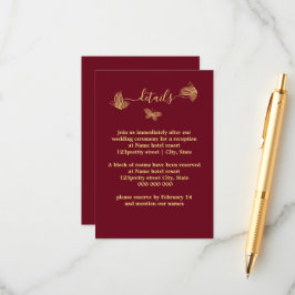ロマンチックエレガントな金ゴールド蝶ブルゴーニュ結婚ーズ エンクロージャーカード