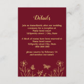 ロマンチックエレガントな金ゴールド蝶ブルゴーニュ結婚ーズ エンクロージャーカード (正面)