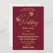 ロマンチックエレガントな金ゴールド蝶ブルゴーニュ 招待状 (正面)