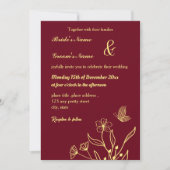 ロマンチックエレガントな金ゴールド蝶ブルゴーニュ 招待状 (正面)