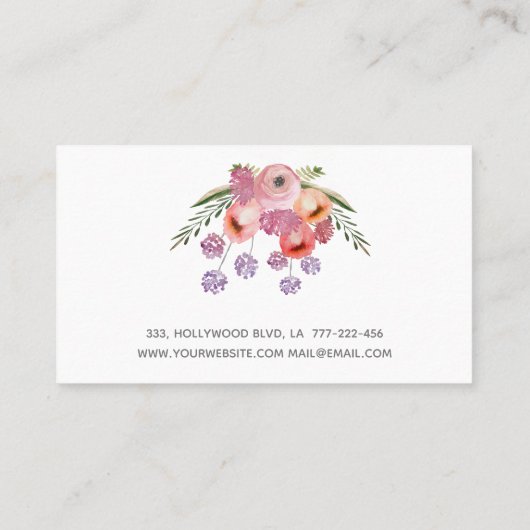 ロマンチックエレガントなBoho水色フローラ爪、 ネイル 名刺 (裏面)