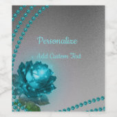 ロマンチックエレガントクリスタルブルーバラパールシック ワインラベル (シングルラベル)