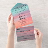 ロマンチックエレガントサンセットブルースカイビーチ結婚式 オールインワン招待状 (貼ってはがせる)