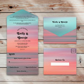 ロマンチックエレガントサンセットブルースカイビーチ結婚式 オールインワン招待状