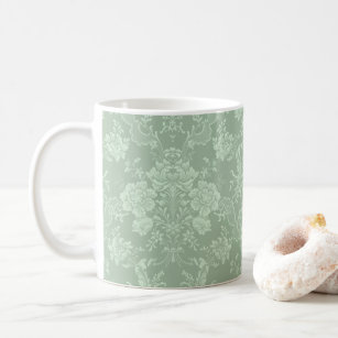 ロマンチックエレガントシックフローラダマスクサージグリーン コーヒーマグカップ