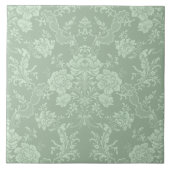 ロマンチックエレガントシックフローラダマスクサージグリーン タイル (正面)