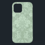 ロマンチックエレガントシックフローラダマスクサージグリーン iPhone 12ケース<br><div class="desc">シックなエレガントモノクロの淡い暗いセージの緑の花インスパイアや、リーフスクロールや繊細なリボンのスワッグを特徴とするフローラダマスクのデザインレースのようヴィンテージ。このパターンはシームレスで、スケールアップまたはスケールダウンが可能。</div>