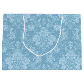 ロマンチックエレガントシックフローラダマスクパステルブルー ラージペーパーバッグ (正面)