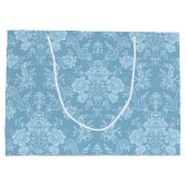 ロマンチックエレガントシックフローラダマスクパステルブルー ラージペーパーバッグ (裏面)