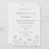 ロマンチックエレガントセージ緑のフローラブライダルシャワー 招待状 (正面)