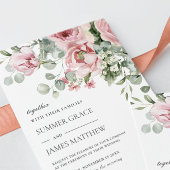 ロマンチックエレガントソフト赤面ピンクフローラ結婚ズ 招待状