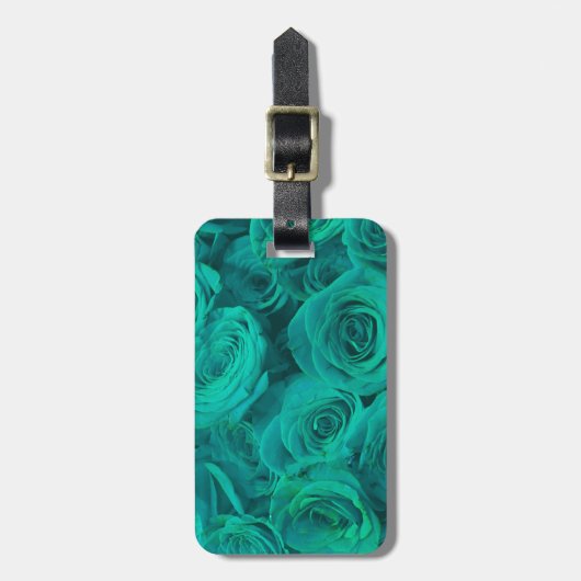 ロマンチックエレガントティール(緑がかった色) – 緑のバラ ラゲッジタグ (正面縦)