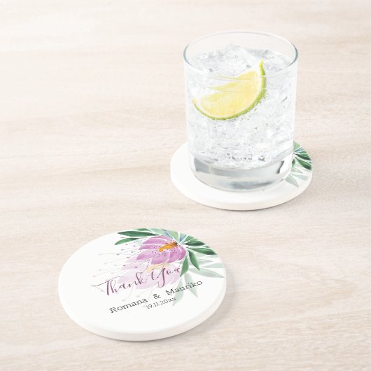 ロマンチックエレガントバイオレットロータスウォーターカラーアート コースター (側面)