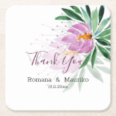 ロマンチックエレガントバイオレットロータスウォーターカラーアート スクエアペーパーコースター (正面)