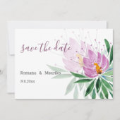 ロマンチックエレガントバイオレットロータスウォーターカラーアート セーブザデート (正面)