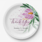 ロマンチックエレガントバイオレットロータスウォーターカラーアート ペーパープレート (正面)