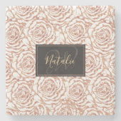 ロマンチックエレガントバラ金ゴールドバラパターン画像 ストーンコースター (正面)