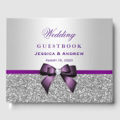 ロマンチックエレガントパープルボウ&シルバーグリッター ゲストブック (正面)