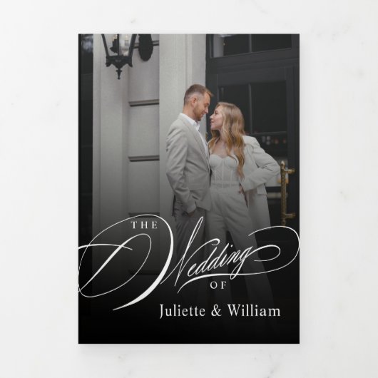 ロマンチックエレガントフォトトリフォールド結婚式招待状 三つ折りプログラム (カバー)