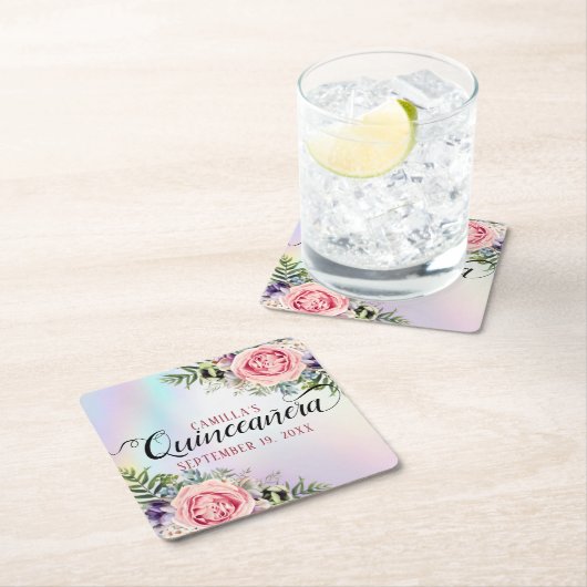 ロマンチックエレガントフローラ魅力的クインセアニラ スクエアペーパーコースター (インサイチュ)