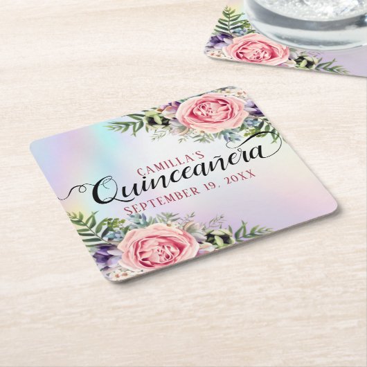 ロマンチックエレガントフローラ魅力的クインセアニラ スクエアペーパーコースター (アングル)