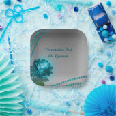 ロマンチックエレガントブルークリスタルバラパールシック ペーパープレート (パーティー)