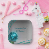 ロマンチックエレガントブルークリスタルバラパールシック ペーパープレート (パーティー)