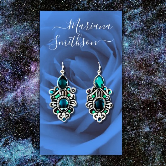 ロマンチックエレガントブルーバライヤリングディスプレイカード 名刺