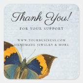 ロマンチックエレガントブルーヴィンテージバタフライエフェメラ スクエアシール (正面)